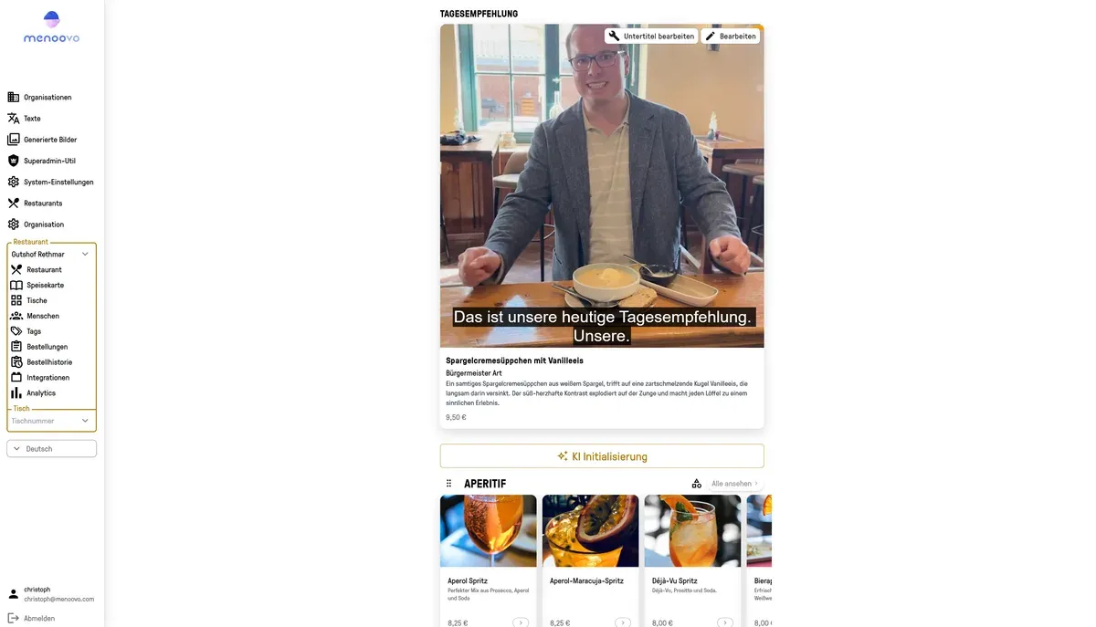 Interaktive Speisekarte